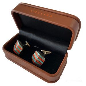 Robert Talbott Chelsea Cuff Links Hexagon Orange Teal  Sterling Silver NWT $325